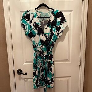 Nine West Teal and Black Abstract Midi Dress